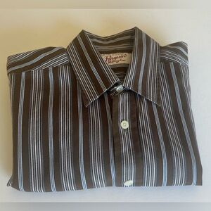 Penguin Original Mens Shirt Size Medium Brown Stripe Button Up Long‎ Sleeve